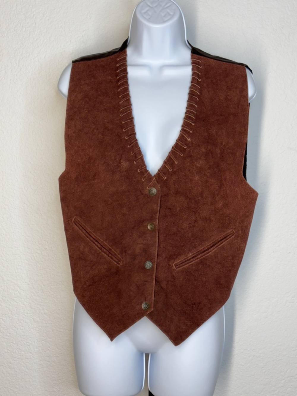 Vintage Mona Mode Genuine Leather Suede Vest Western Biker Festival Brown Small